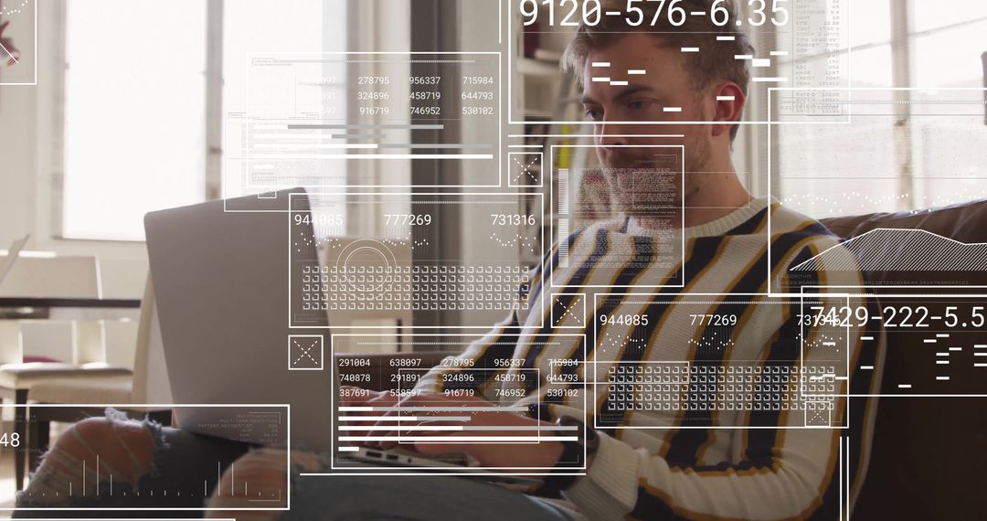 Man Analyzing Financial Algorithms on Laptop in Cozy Setting