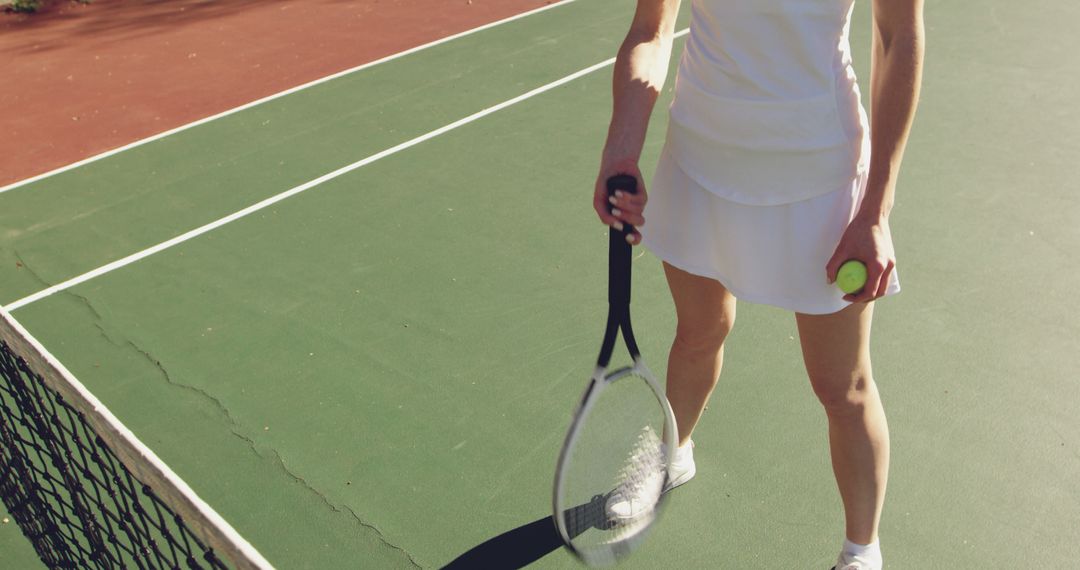 Female Tennis Player Holding Racket and Ball on Tennis Court - Free Images, Stock Photos and Pictures on Pikwizard.com