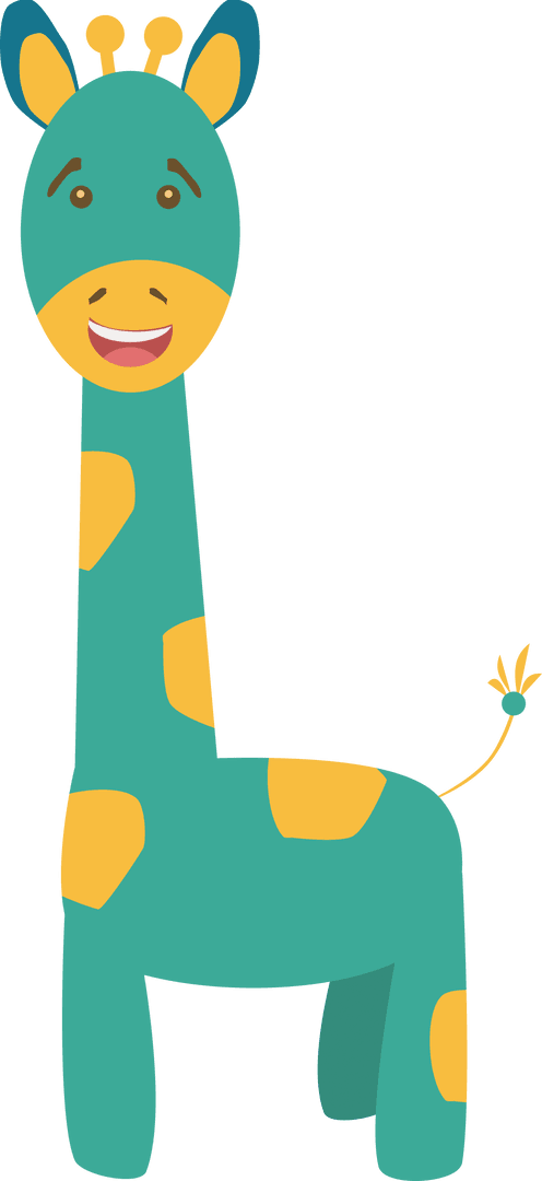 Transparent Green Smiling Giraffe Cartoon Illustration