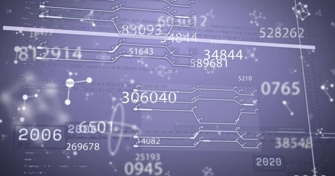 Digital Data Flow Over Purple Background with Abstract Connections