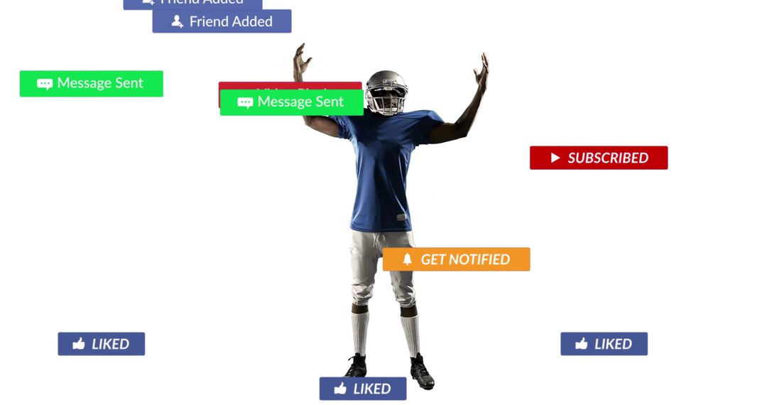 Celebrating Football Player Exuberant with Digital Notifications