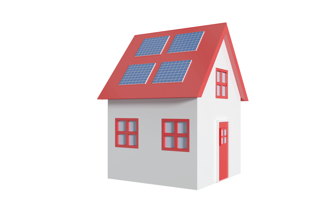 Transparent 3D House with Solar Panels Illustration for Eco-Friendly Design