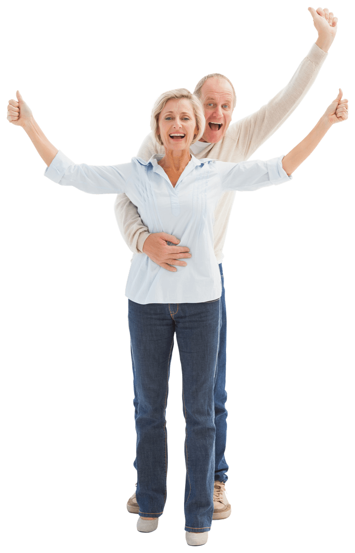Joyful Senior Couple Cheering with Enthusiasm on Transparent Background