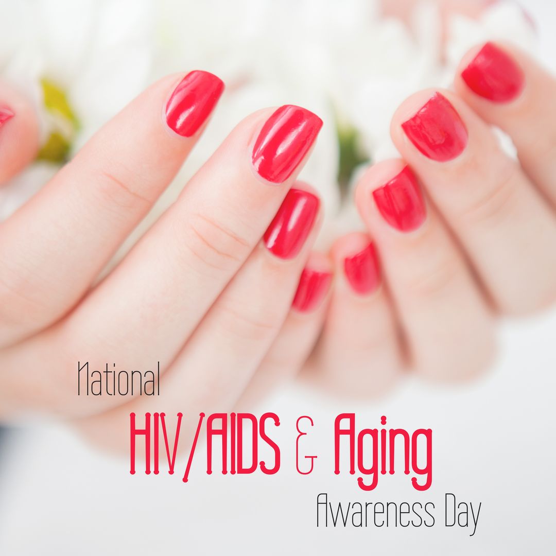 Image of national hiv aids and aging awareness day over hands of caucasian woman with red nails - Download Free Stock Templates Pikwizard.com