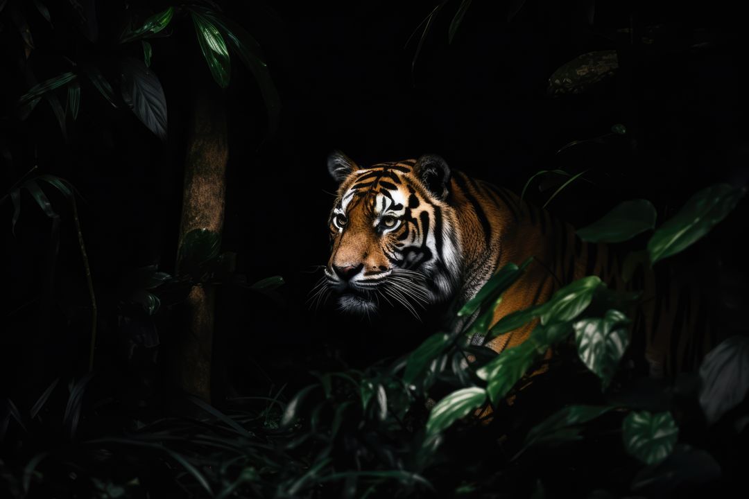 Portrait of tiger in tropical jungle leaves and plants, created using generative ai technology - Free Images, Stock Photos and Pictures on Pikwizard.com