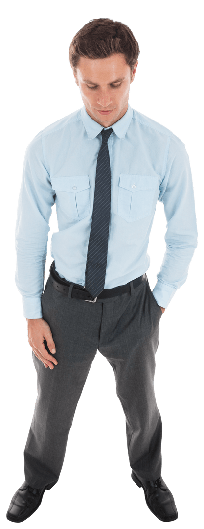 Transparent Businessman Standing Confidently with Hand in Pocket