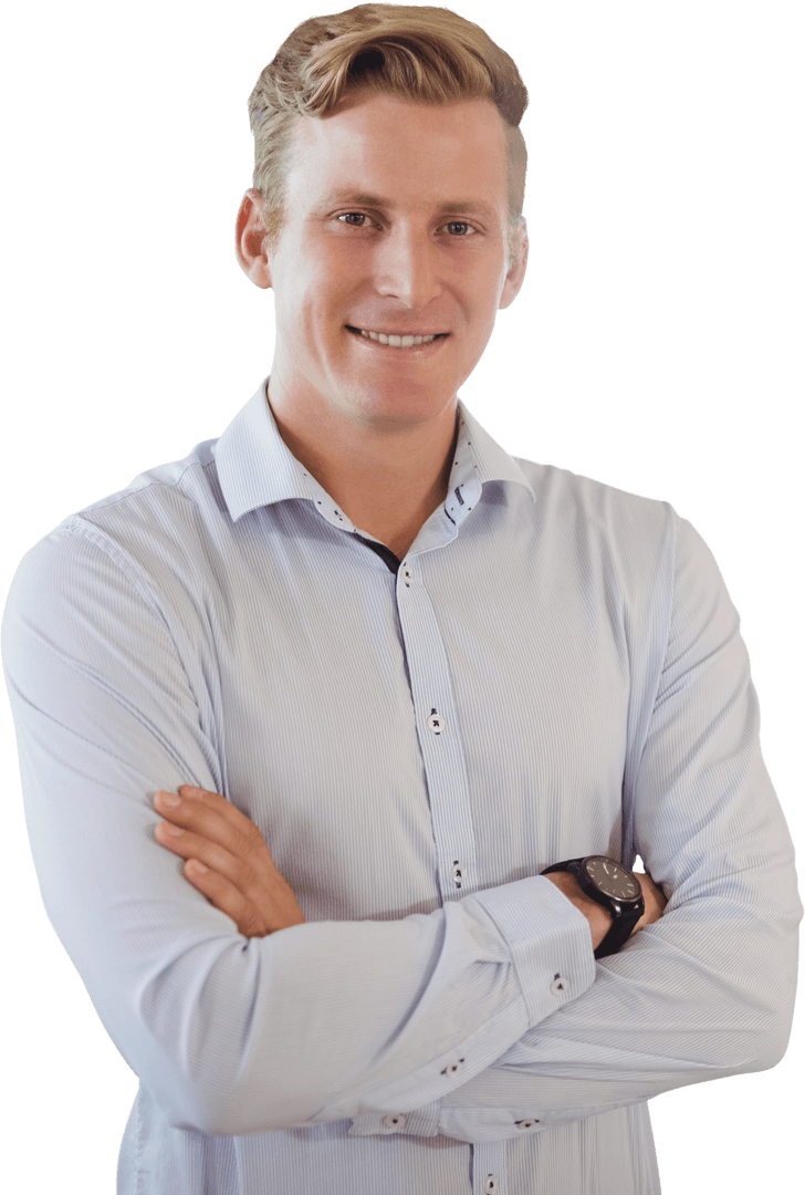 Transparent Confident Businessman Smiling with Folded Arms