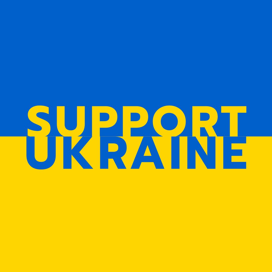 Support Ukraine Text on Yellow and Blue Background