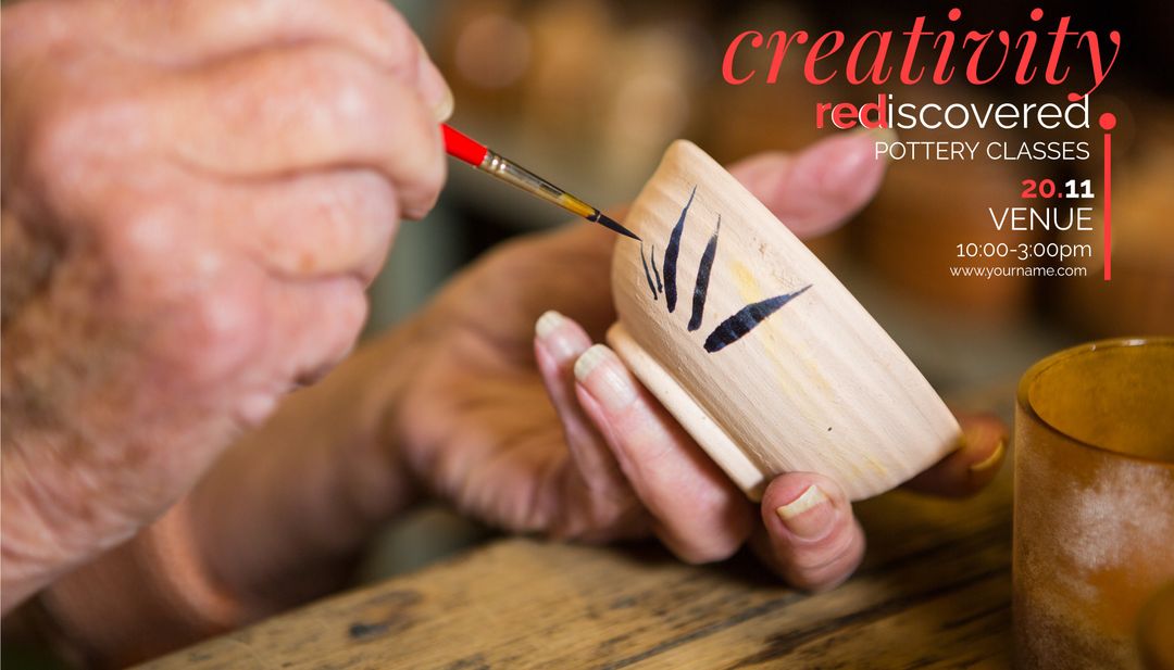 Close-Up Hands Painting Ceramic for Pottery Class Promotion
