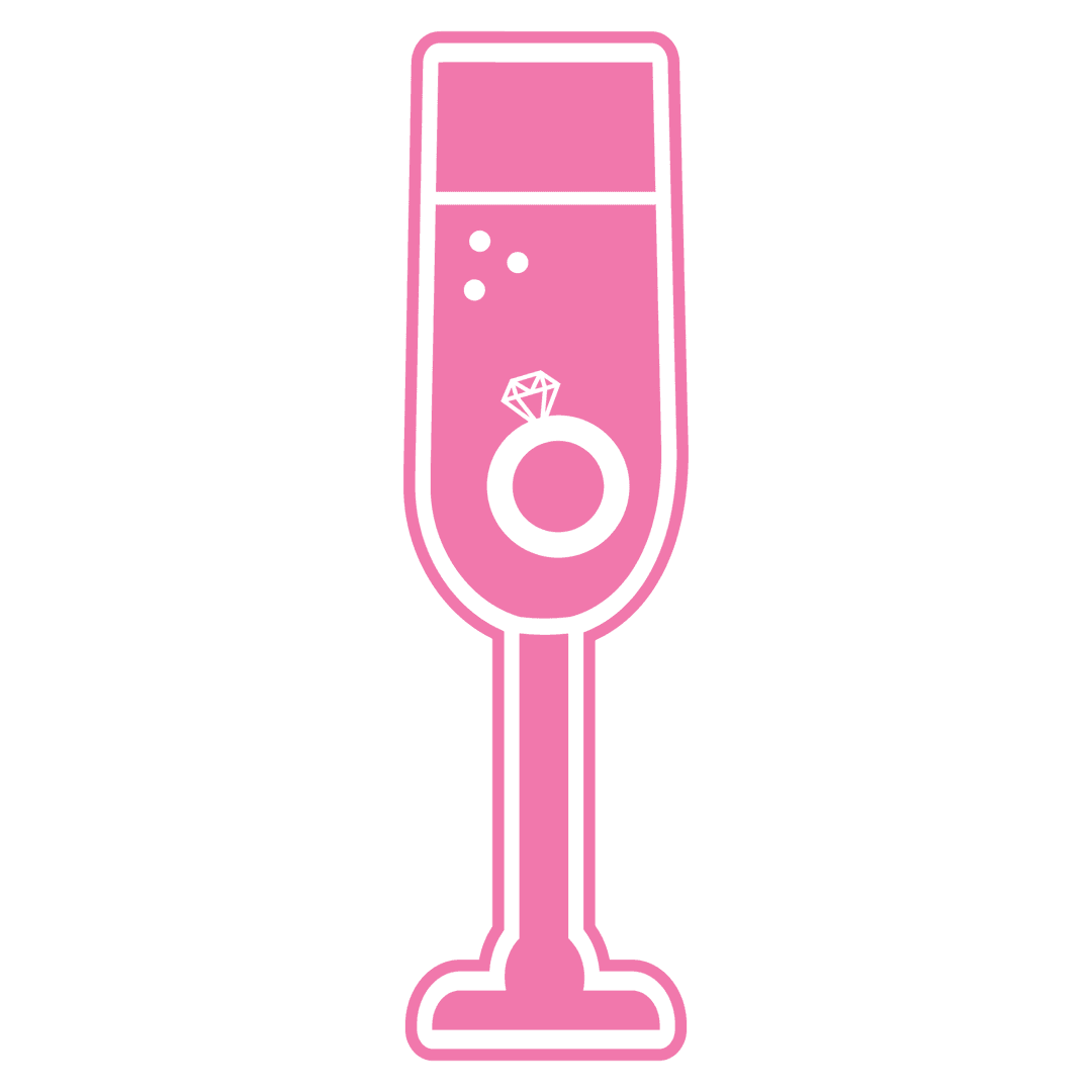 Pink Outline of Champagne Flute with Ring on Transparent Background