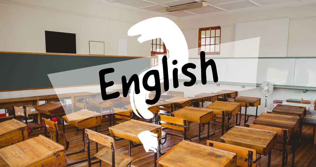 Empty Classroom With English Language Theme Overlay
