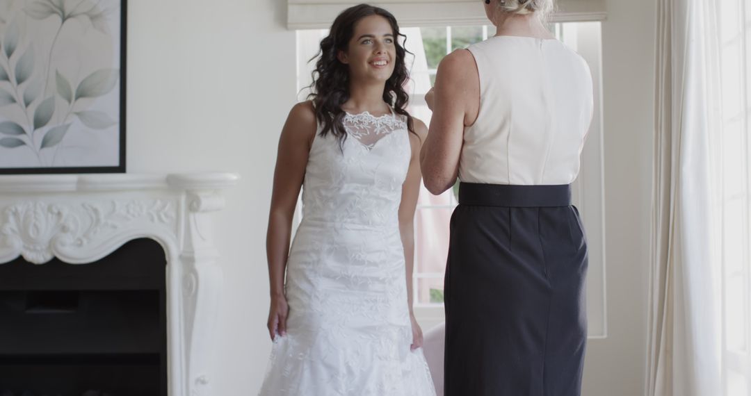 Bride Smiling in Elegant Room while Preparing on Wedding Day