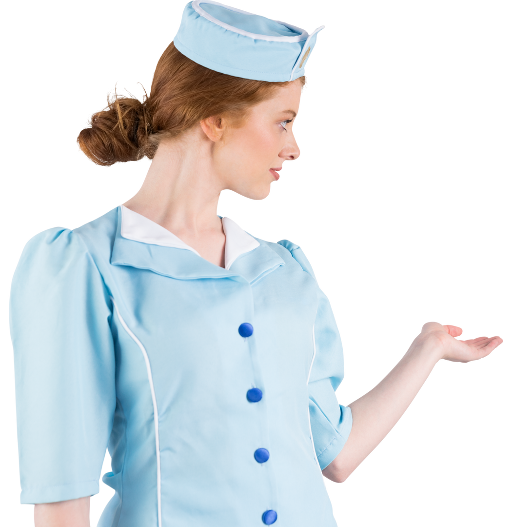 Transparent Air Hostess in Uniform Presenting with Hand Gesture - Download Free Stock Images Pikwizard.com