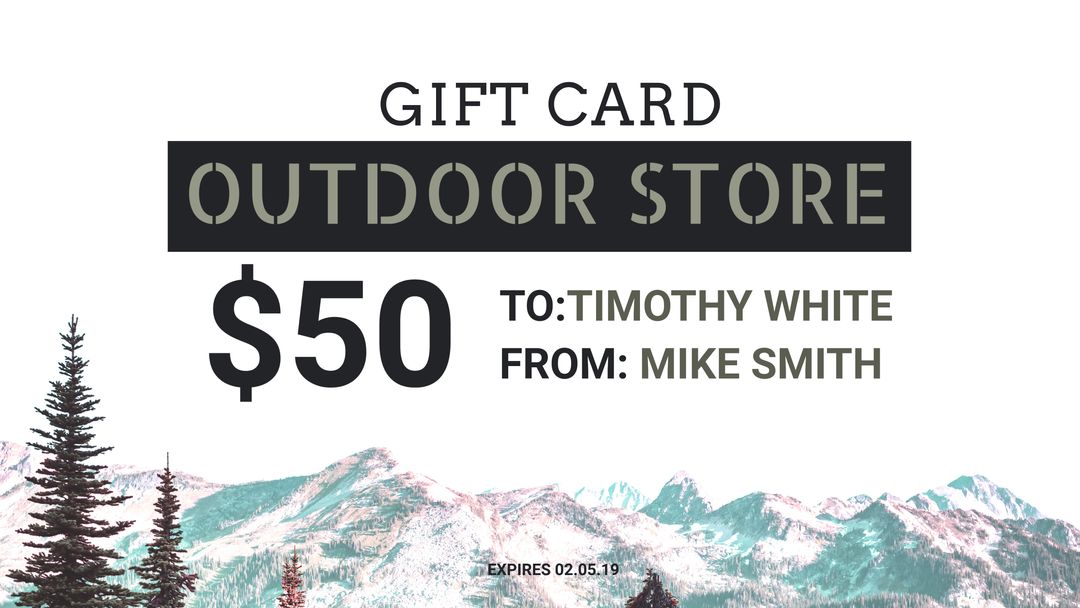 Scenic Outdoor Adventure Gift Card Design with Mountain Motif