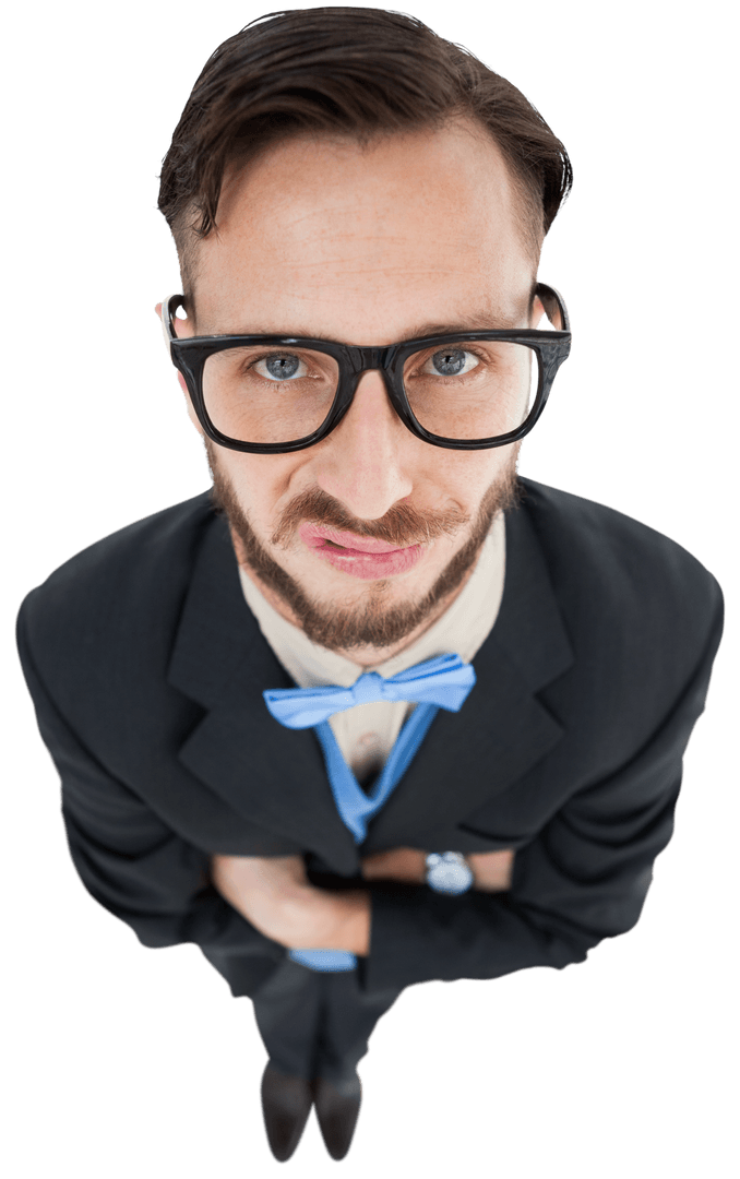 Transparent Geeky Hipster Overhead Facing Camera