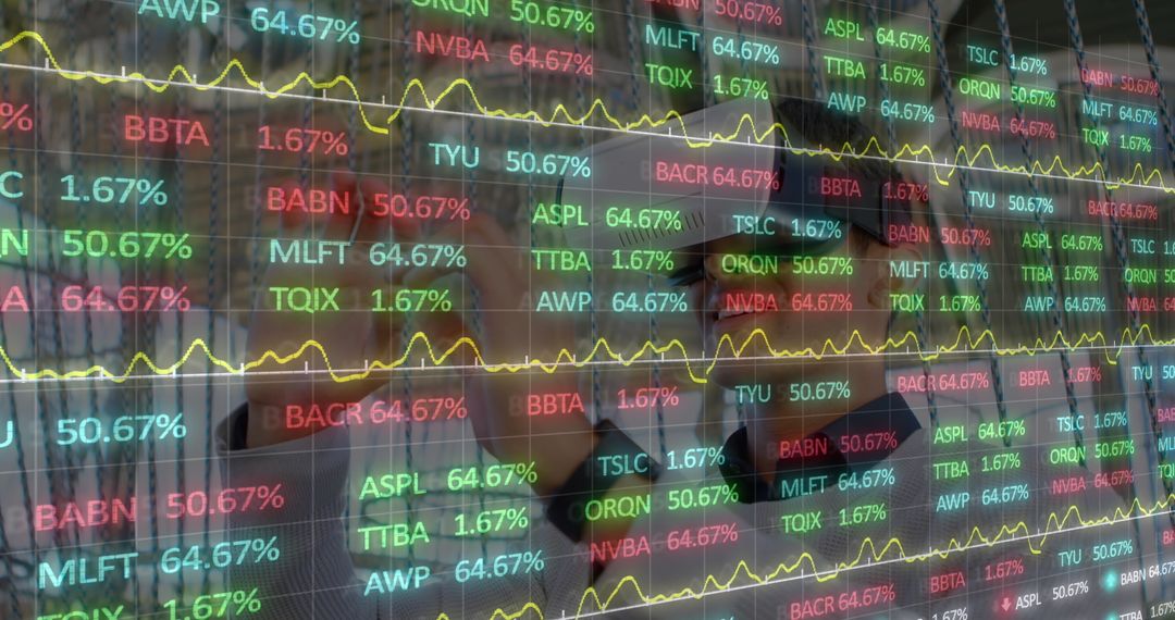 Businessman Engaged with Financial Data and Virtual Reality Interface
