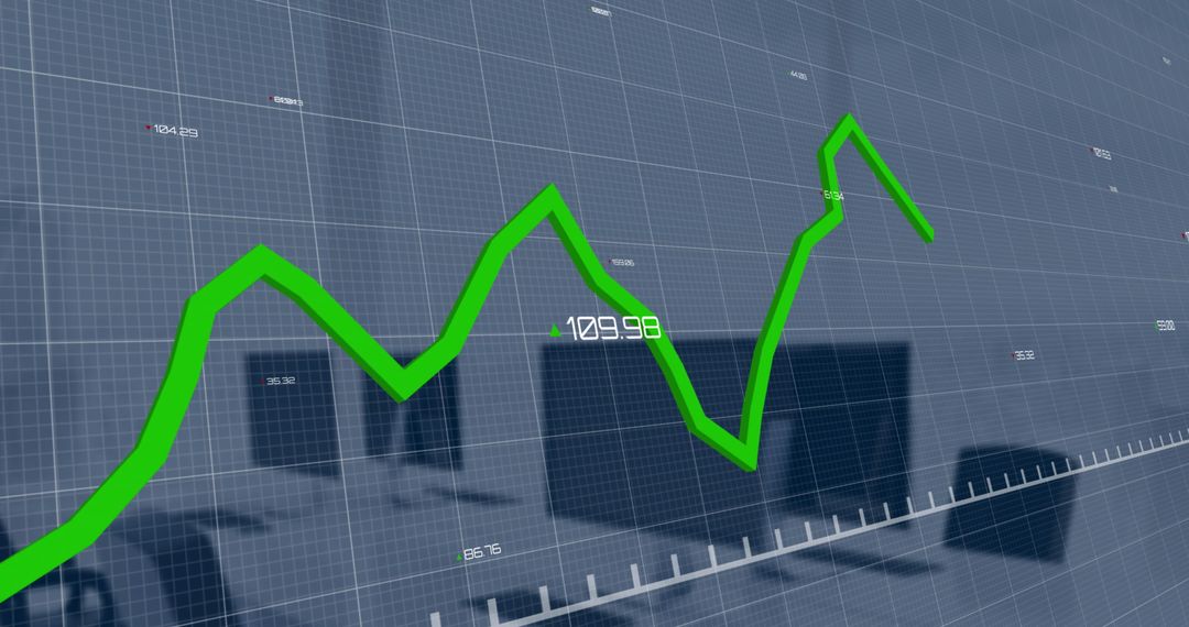 Dynamic Green Business Data Graph with Office Backdrop