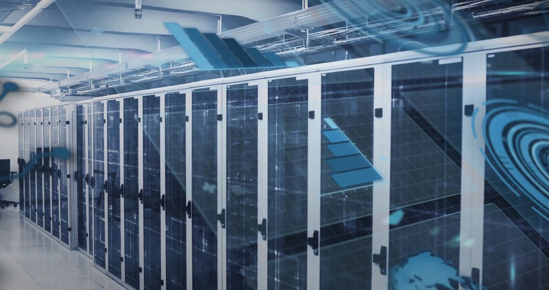 Illuminated Data Center Corridor with Overlays for Technology Concepts