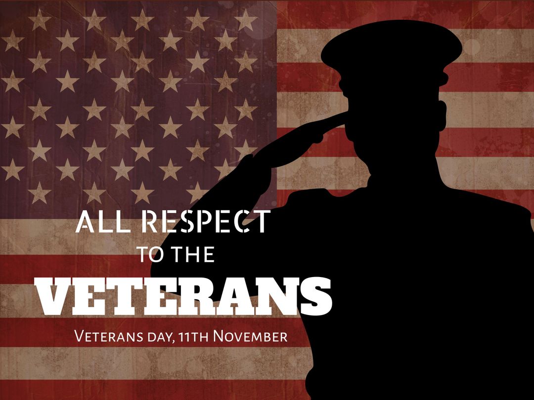 Saluting Soldier Silhouette on American Flag for Veterans Day Tribute