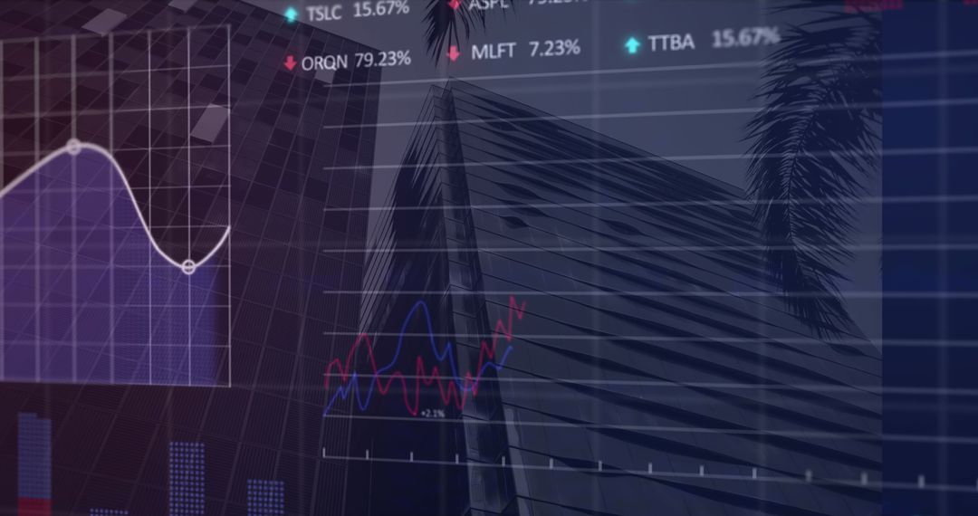 Abstract Concept of Stock Market Data Overlaying Urban Skyline