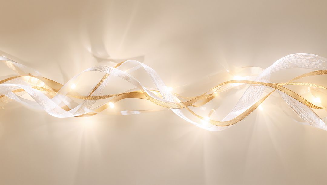 Luxurious Gold and White Ribbons Weaving Across Warm Beige Gradient with Elegant Soft Glow