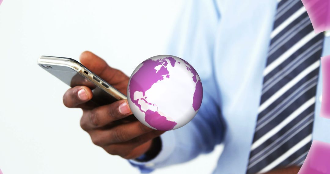 Man Using Smartphone with Digital Interfacing Globe