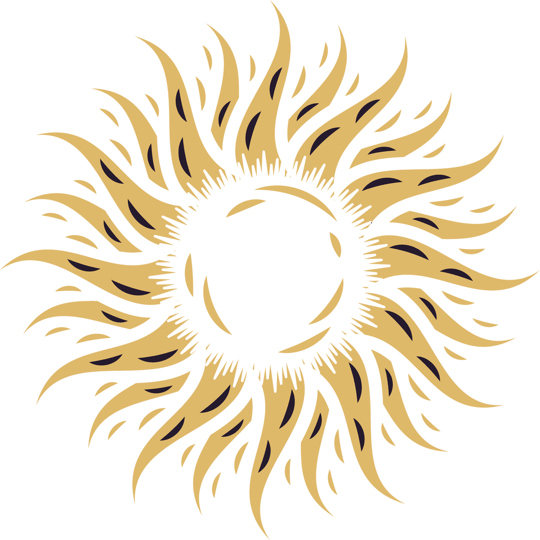 Flat Design Golden Sun Illustration with Radiant Rays Vector on Transparent Background