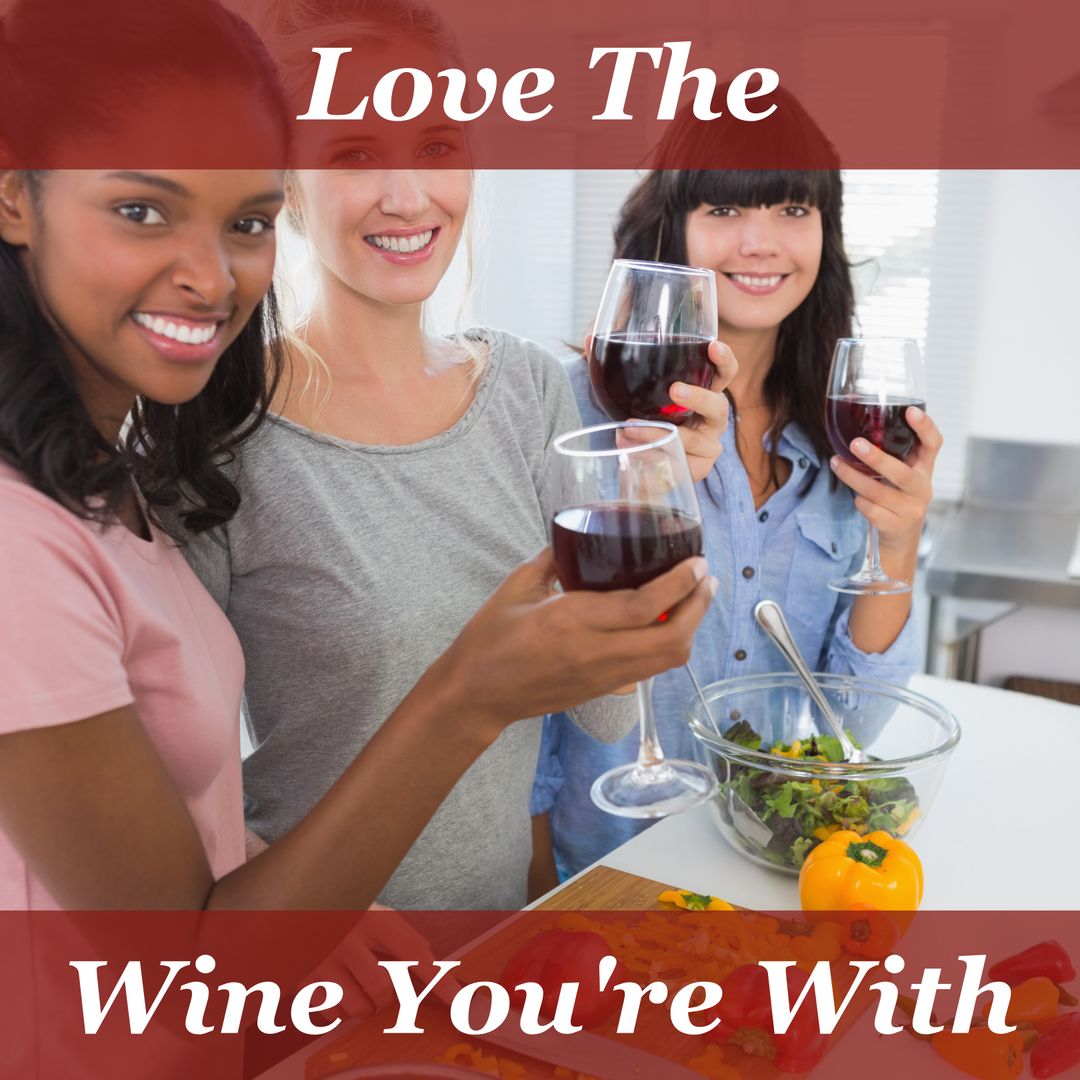Happy Multiracial Friends Toasting with Wine in Kitchen