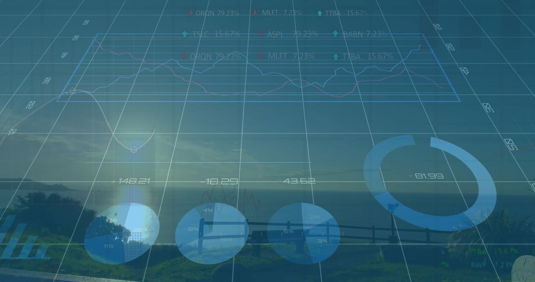 Innovative Finance Analytics Overlaid on Scenic Coastal Landscape