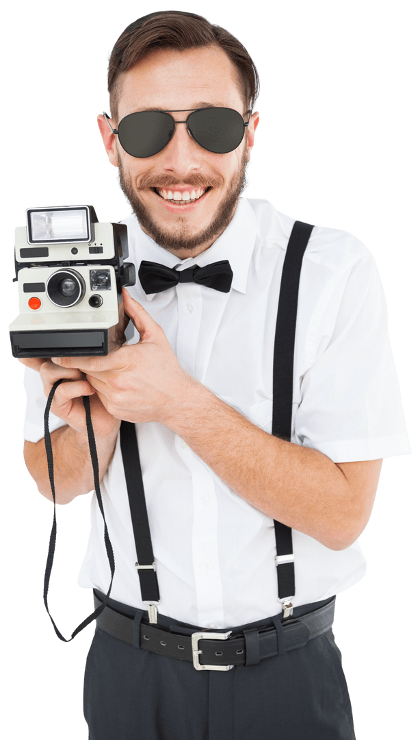 Trendy Hipster with Transparent Vintage Camera Passion