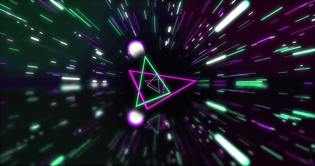 Futuristic Neon Triangles with Light Trails Background