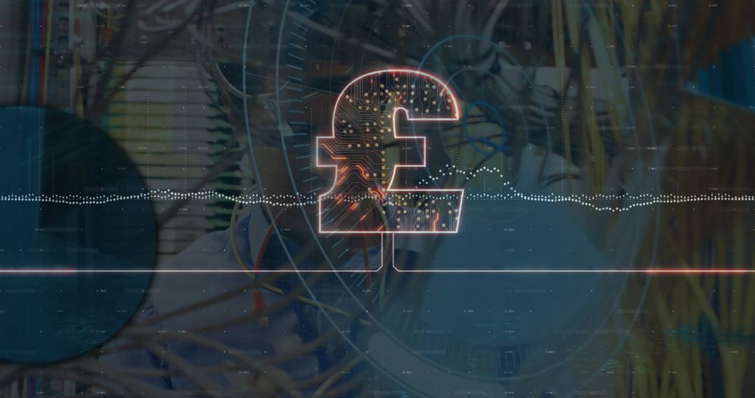 Digital Pound Sign with Circuitry in High-Tech Server Room