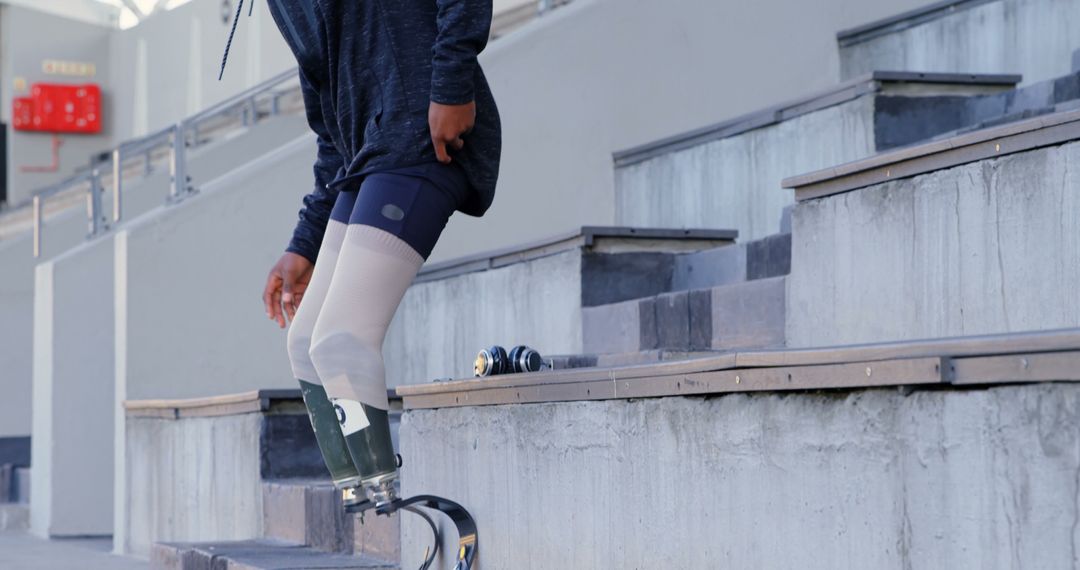 Athlete Running with Prosthetic Legs On Stairs Outdoors - Free Images, Stock Photos and Pictures on Pikwizard.com