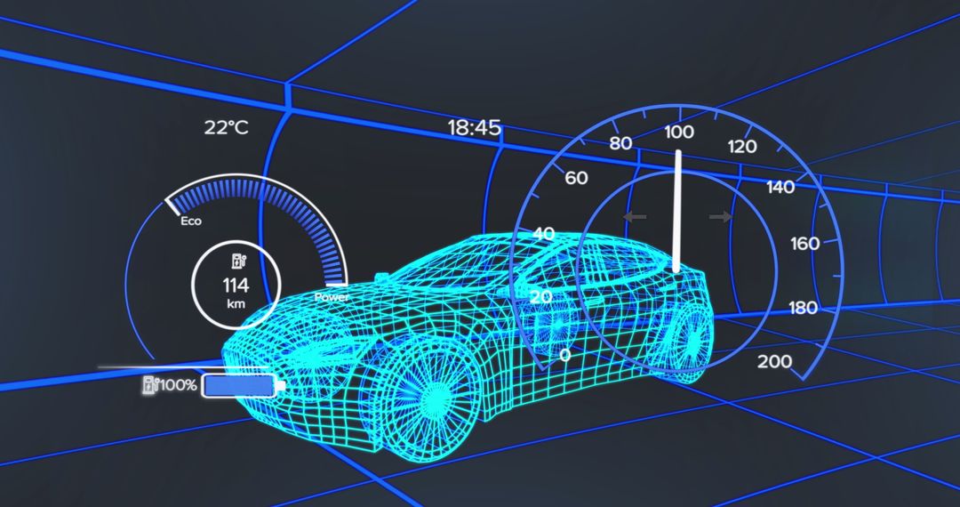Futuristic Digital Car Interface with Blue Holographic Design