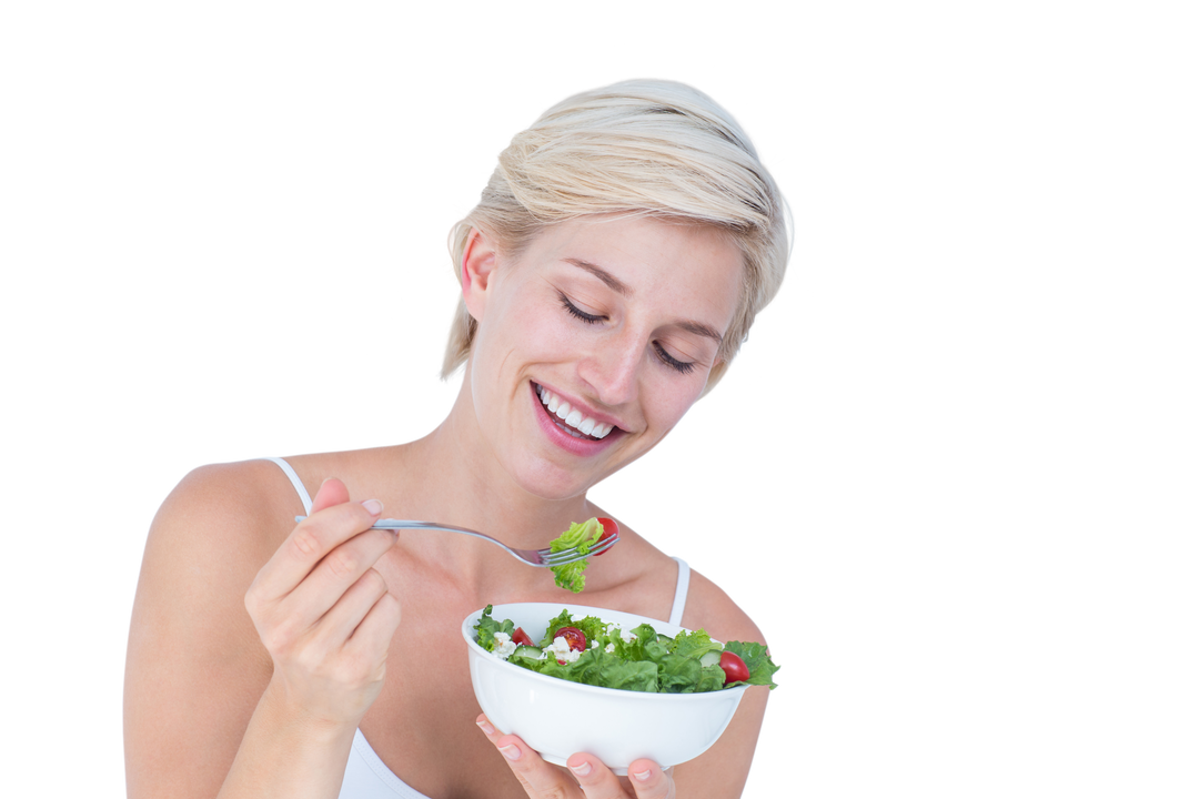 Beautiful Blonde Woman Eating Fresh Salad, Transparent Background - Download Free Stock Images Pikwizard.com