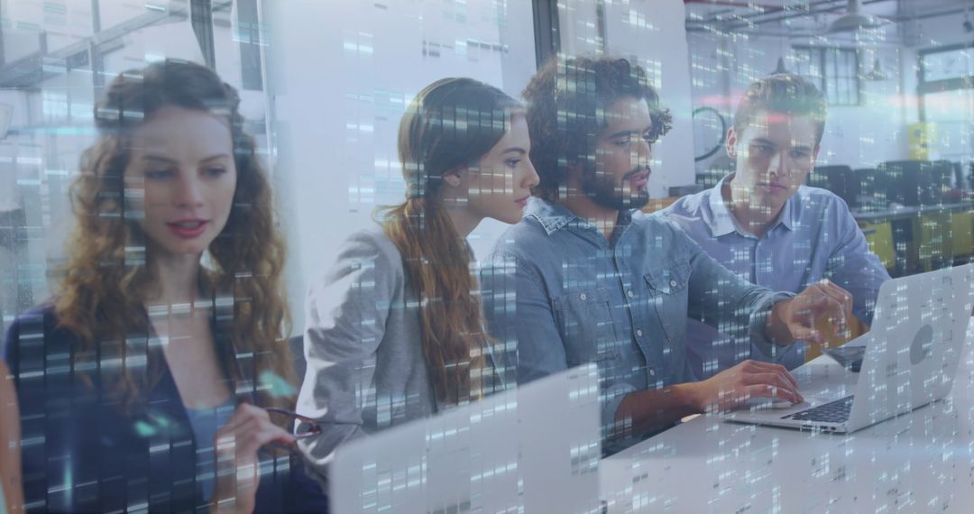 Diverse Team Collaborating with Futuristic Tech Interface