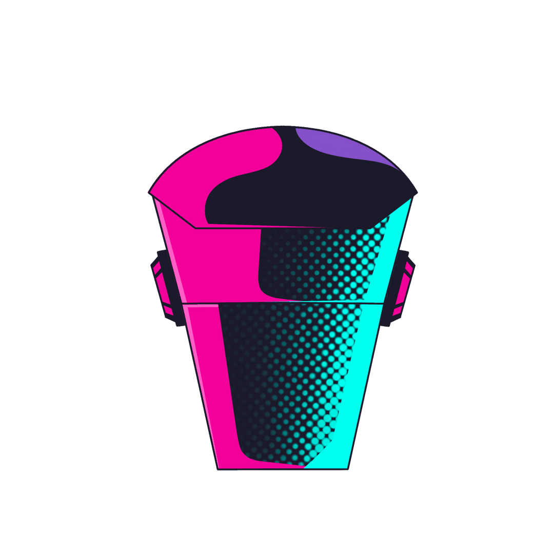 Pop Art Style Pail in Vibrant Pink Turquoise with Transparent Background