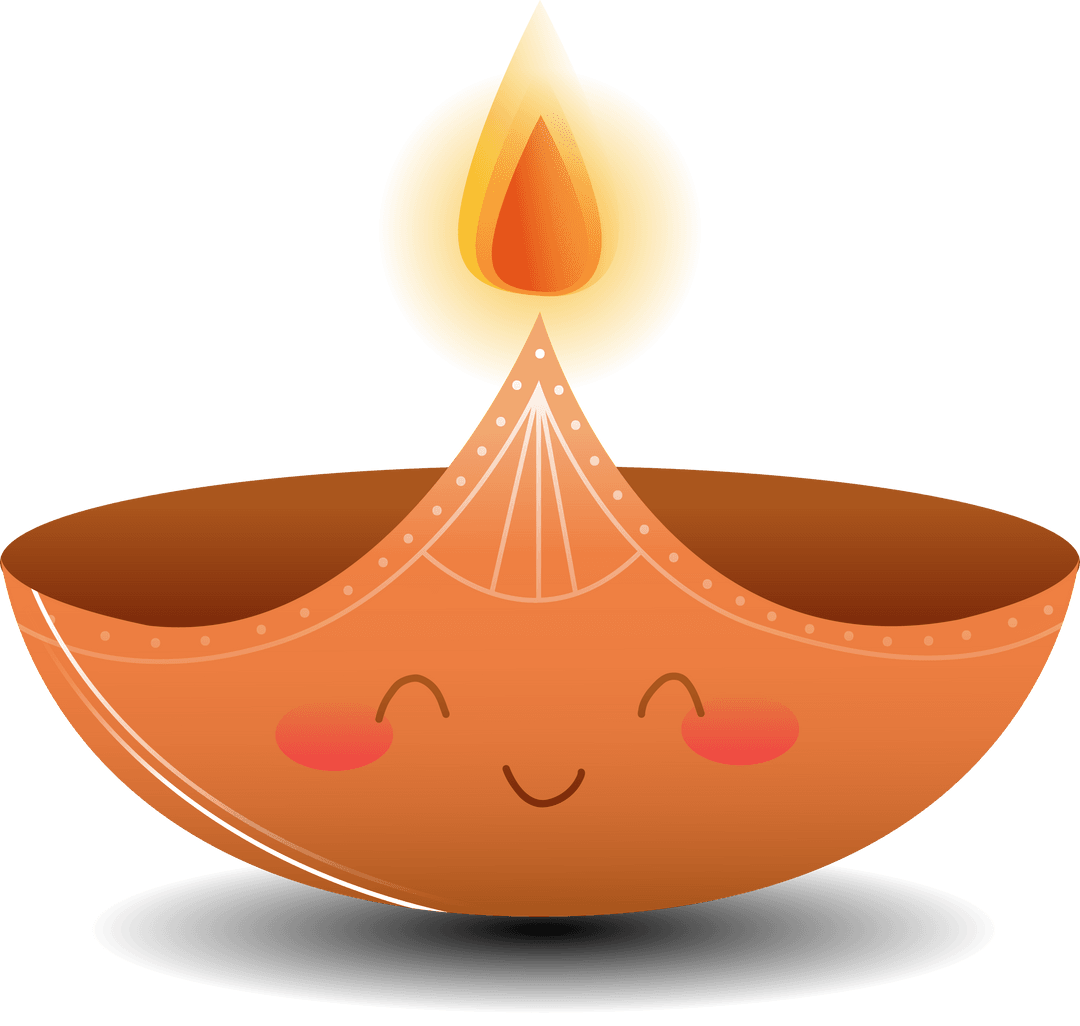 Transparent Background Cartoon Diya With Smiling Expression