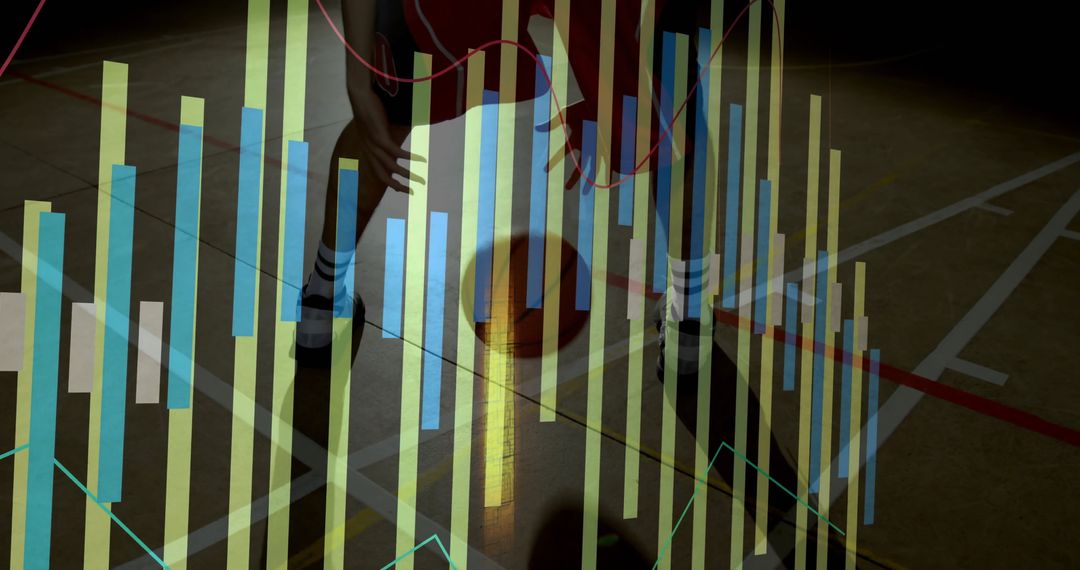 Basketball Player Dribbling with Digital Chart Overlay