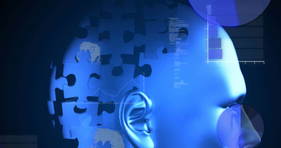 Digital Blueprint of Human Head with Puzzle Pieces