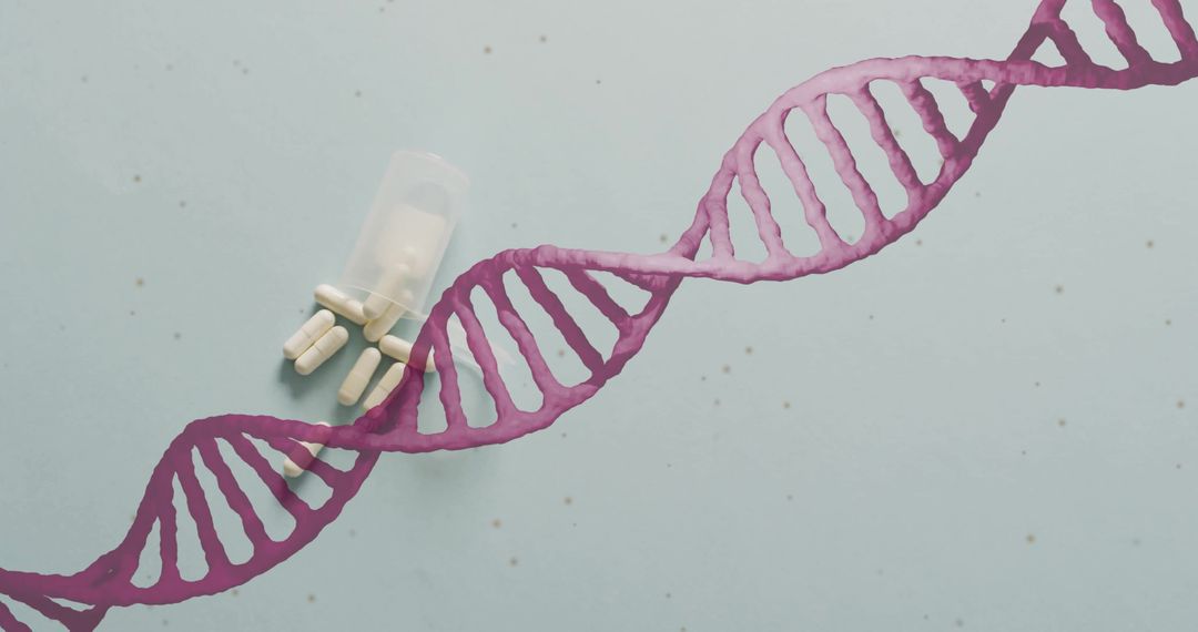 DNA Strand Overlaying Medication on Abstract Background