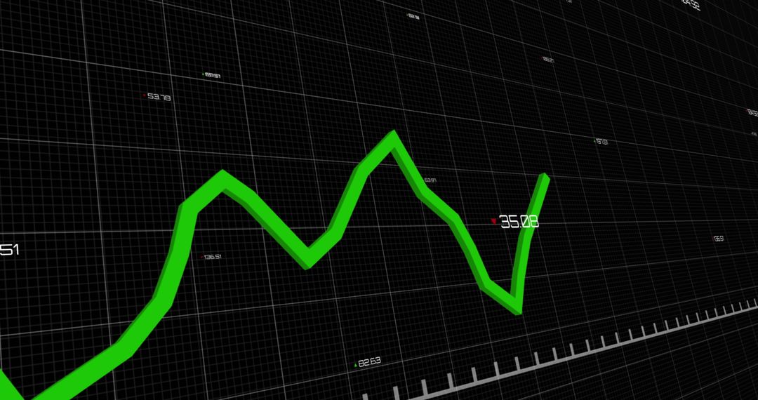 Green Line Graph Displaying Financial Market Trends on Digital Screen