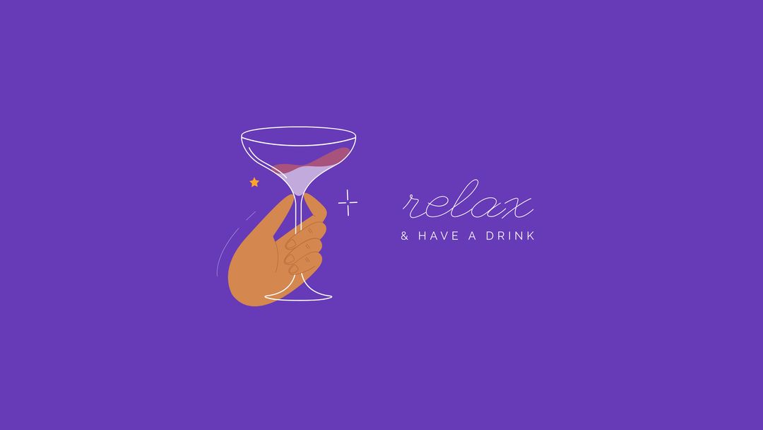 Hand Holding Cocktail Glass with Relax Message on Purple Background - Download Free Stock Templates Pikwizard.com