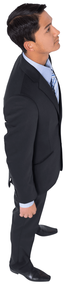 Focused Asian Businessman on Transparent Background in Suit