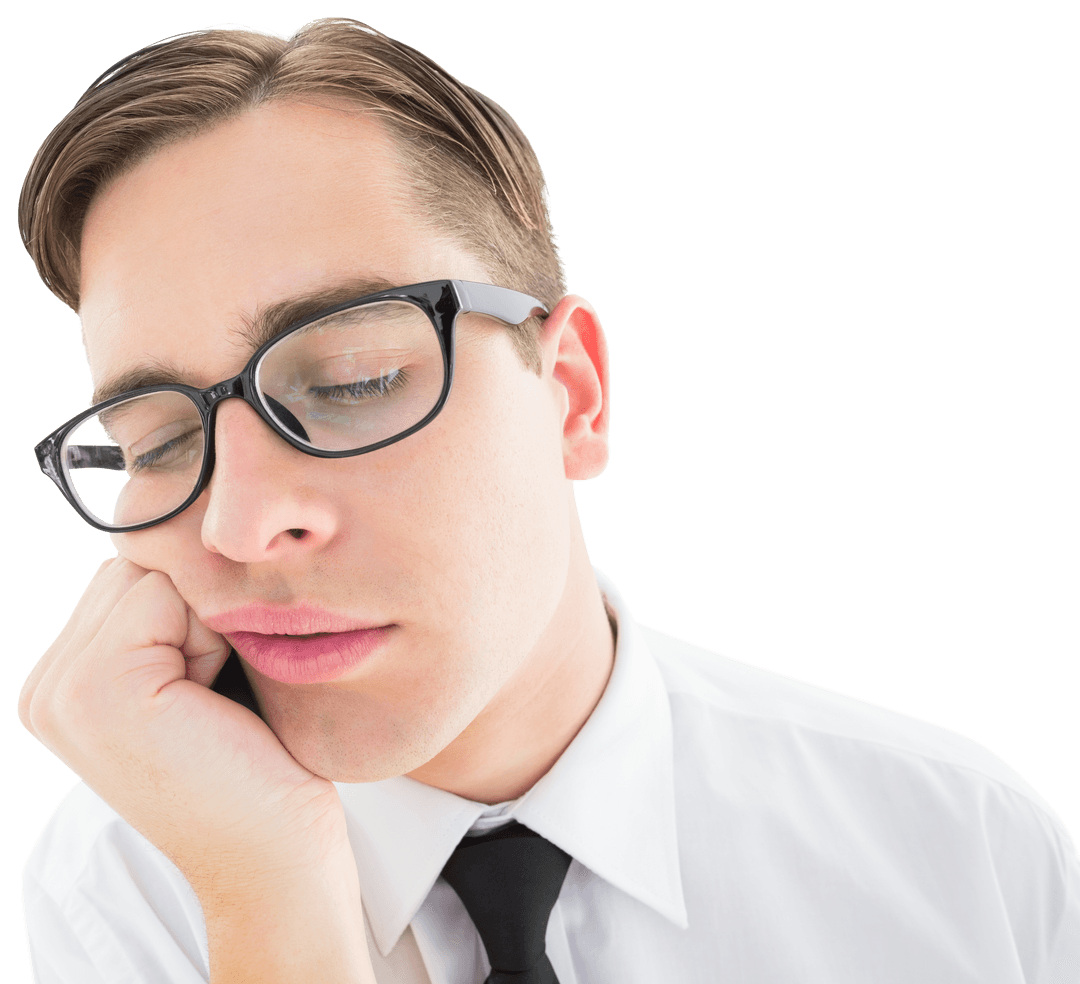 Transparent Sleepy Professional Falling Asleep with Eyeglasses and Tie