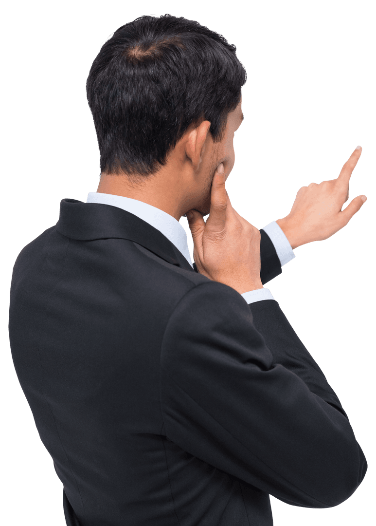 Transparent Thoughtful Asian Businessman Isolated Pose