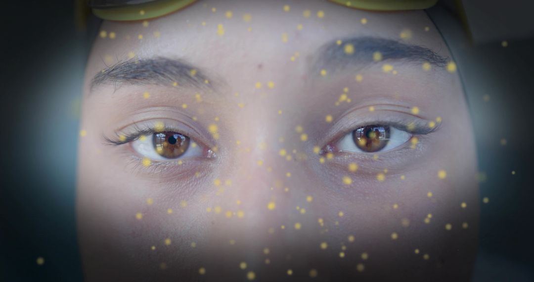 Portrait with Glowing Particles and Futuristic Sunglasses