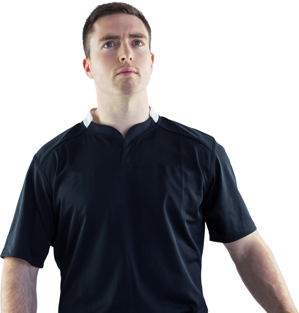 Athletic Man in Black Jersey on Transparent Background