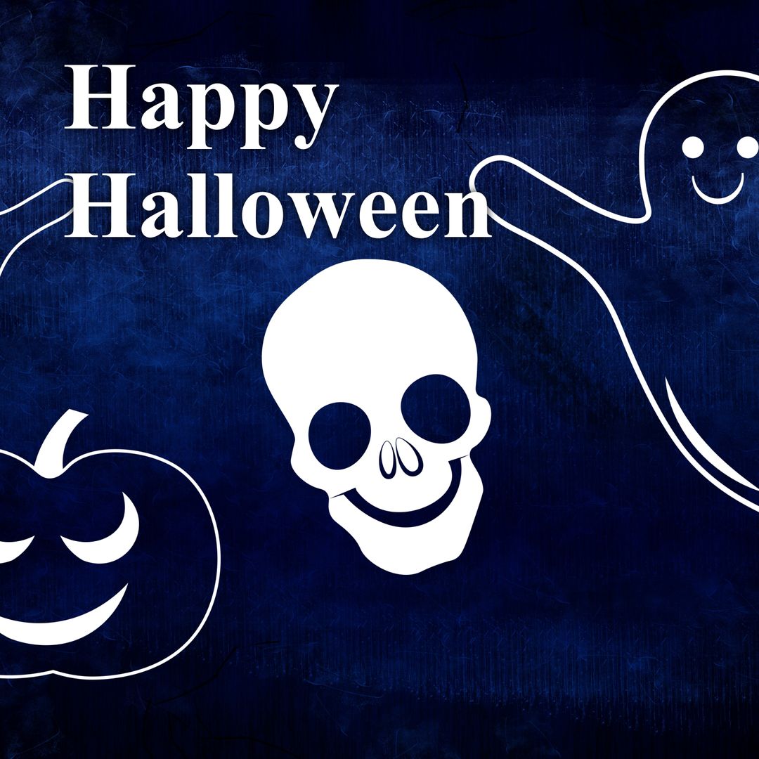 Happy Halloween Card with Skull Pumpkin Ghost