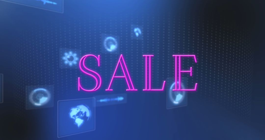 Neon Sale Text with Digital Interface Background